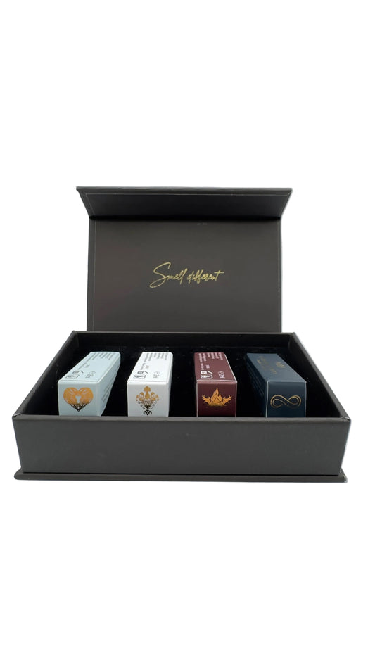 Verschiedene Signature Düfte von M2J Fragranza in eleganten Flaschen, ideal zum Kennenlernen und Probieren.